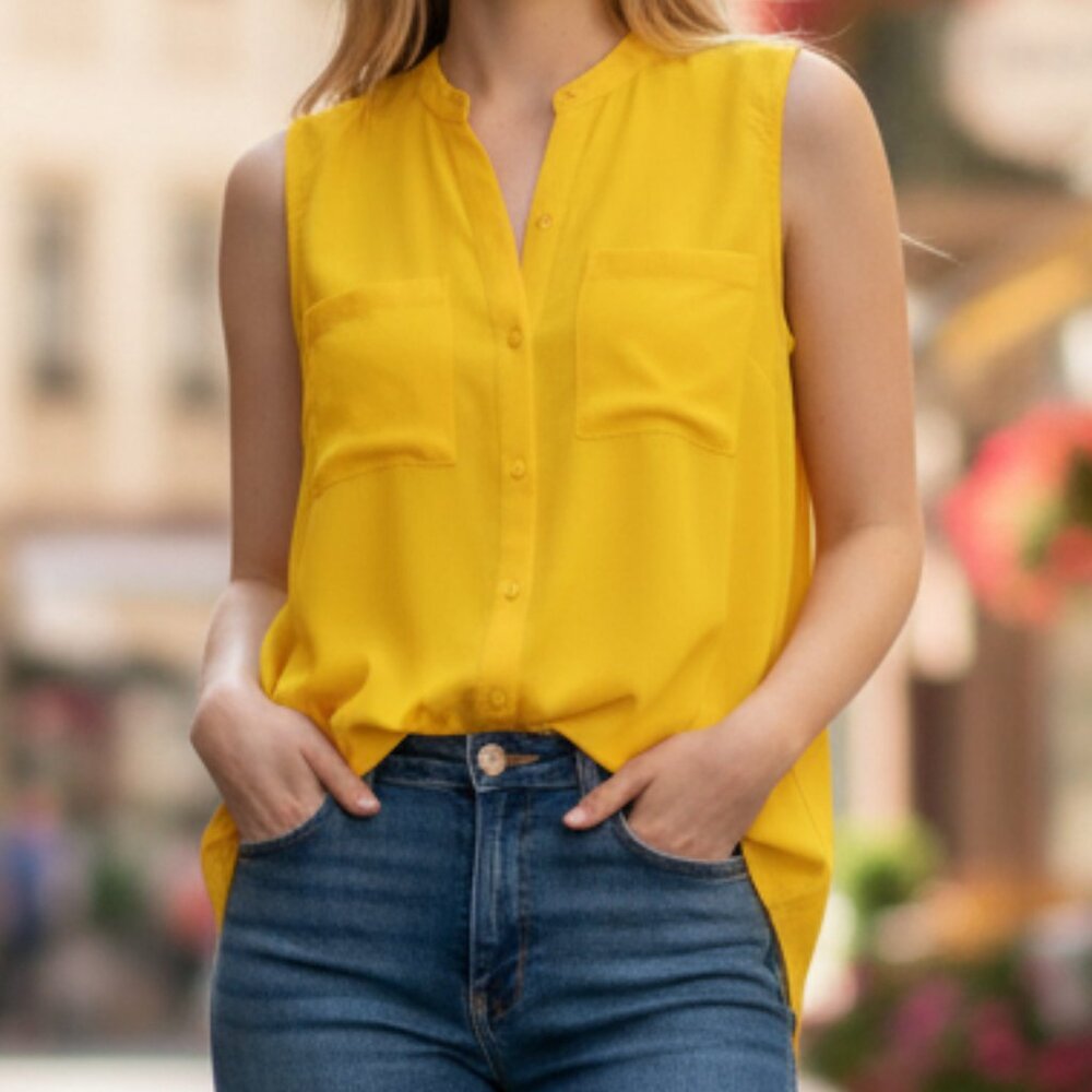 Forever 21 Mustard Yellow Sleeveless Button Front Blouse Size S